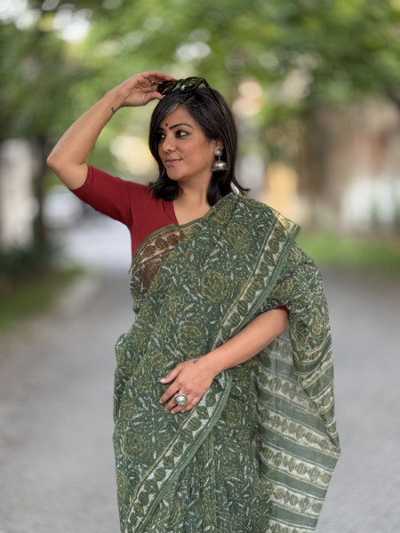 GREEN HAND BLOCK PRINT COTTON KOTA SARI