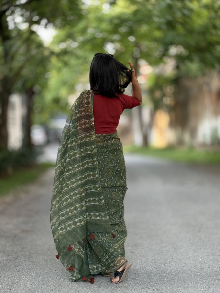 GREEN HAND BLOCK PRINT COTTON KOTA SARI