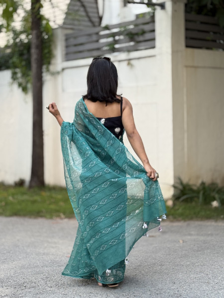 AQUA HAND BLOCK PRINT COTTON KOTA SARI