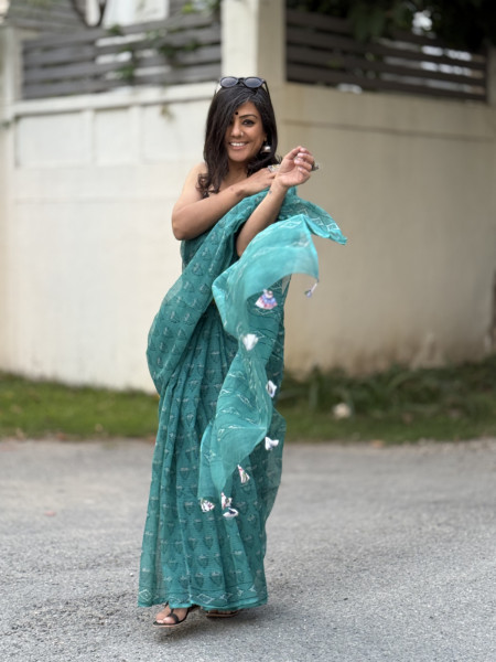 AQUA HAND BLOCK PRINT COTTON KOTA SARI