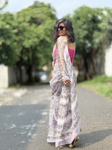 LAVENDER HAND BLOCK PRINT COTTON KOTA SARI