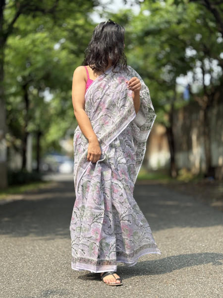 LAVENDER HAND BLOCK PRINT COTTON KOTA SARI