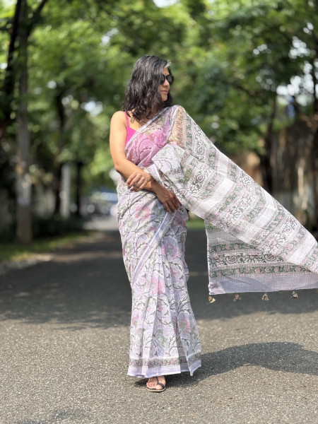 LAVENDER HAND BLOCK PRINT COTTON KOTA SARI