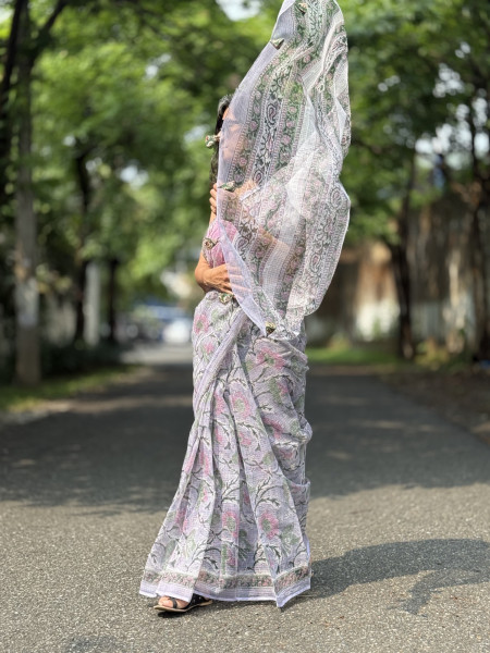 LAVENDER HAND BLOCK PRINT COTTON KOTA SARI