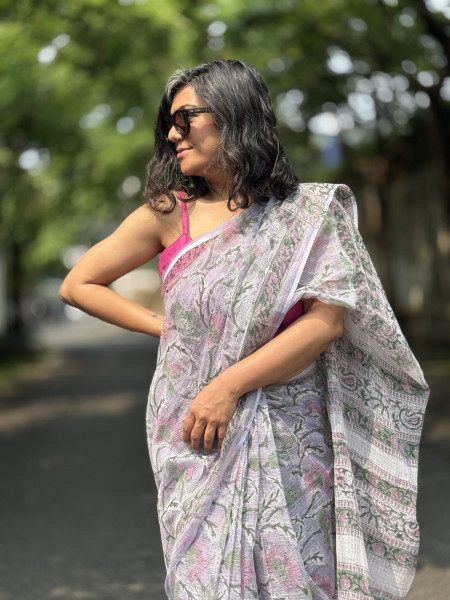 LAVENDER HAND BLOCK PRINT COTTON KOTA SARI