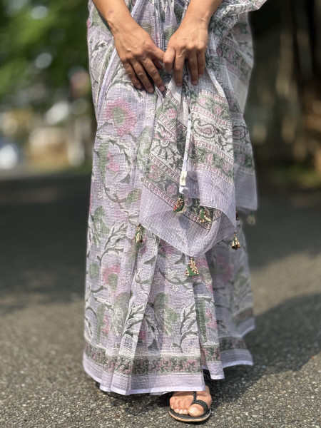 LAVENDER HAND BLOCK PRINT COTTON KOTA SARI