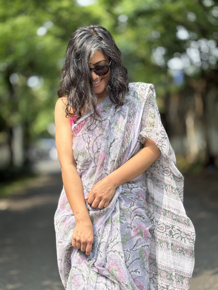 Image of LAVENDER HAND BLOCK PRINT COTTON KOTA SARI