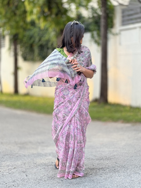PINK HAND BLOCK PRINT COTTON KOTA SARI