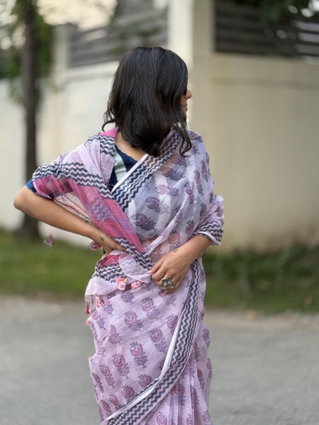 PINK HAND BLOCK PRINT COTTON KOTA SARI