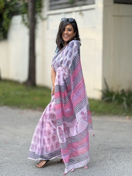 PINK HAND BLOCK PRINT COTTON KOTA SARI