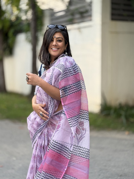 PINK HAND BLOCK PRINT COTTON KOTA SARI