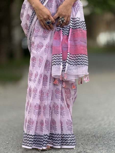 PINK HAND BLOCK PRINT COTTON KOTA SARI