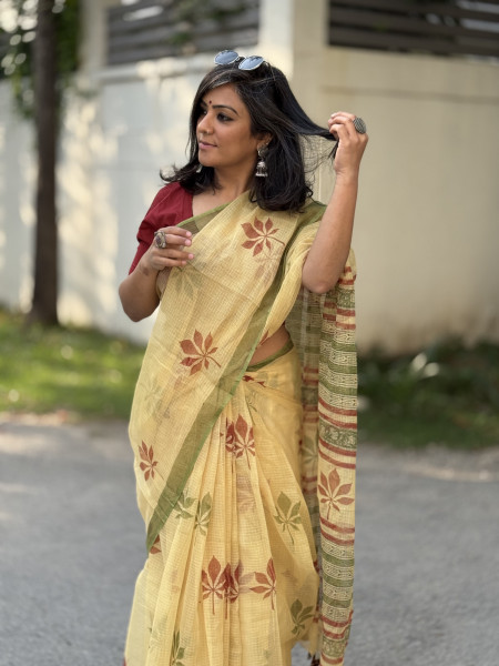 LEMON HAND BLOCK PRINT COTTON KOTA SARI