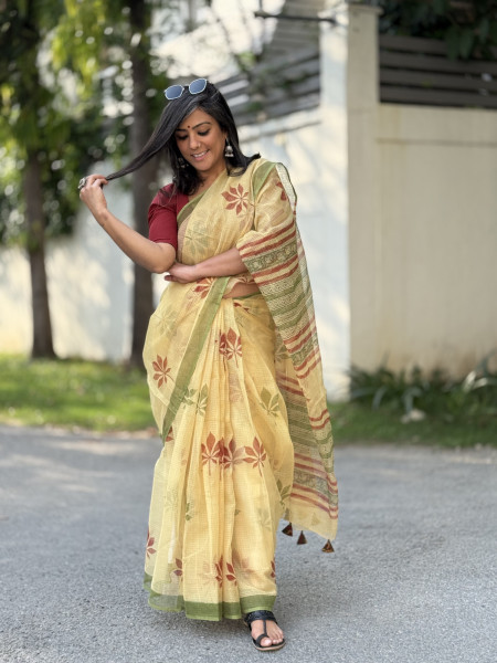 LEMON HAND BLOCK PRINT COTTON KOTA SARI