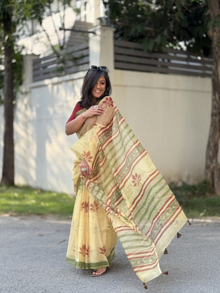 LEMON HAND BLOCK PRINT COTTON KOTA SARI