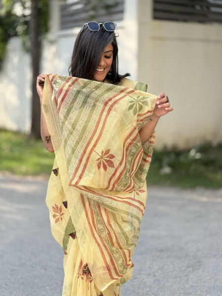 LEMON HAND BLOCK PRINT COTTON KOTA SARI