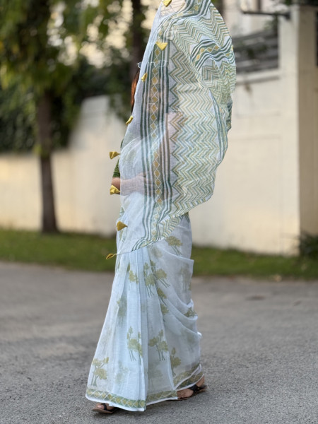 SEA GREEN HAND BLOCK PRINT COTTON KOTA SARI