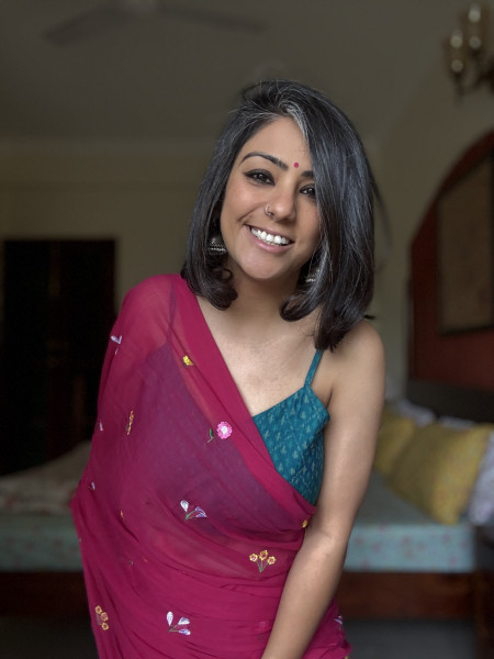 MAGENTA COTTON MULMUL EMBROIDERED SARI