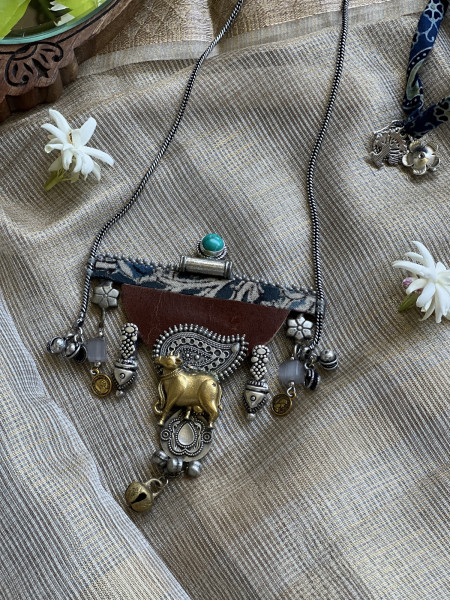 BRASS & FABRIC Handcrafted LONG NECKLACE