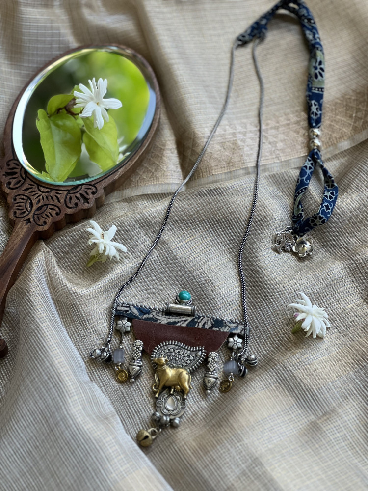 Image of BRASS &amp; FABRIC Handcrafted LONG NECKLACE