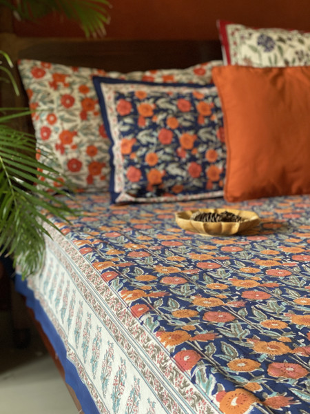 NAVY BLUE COTTON HAND BLOCK PRINT double BEDSHEET