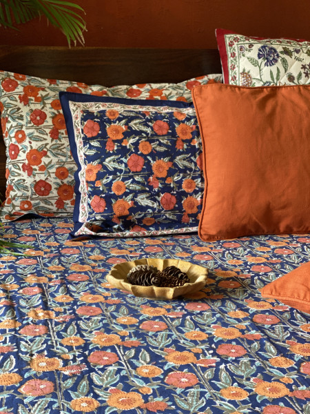 NAVY BLUE COTTON HAND BLOCK PRINT double BEDSHEET