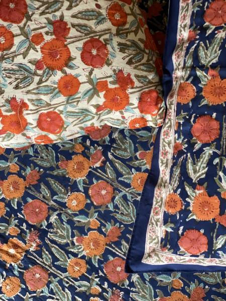 NAVY BLUE COTTON HAND BLOCK PRINT double BEDSHEET