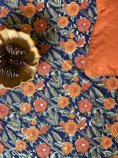 NAVY BLUE COTTON HAND BLOCK PRINT double BEDSHEET