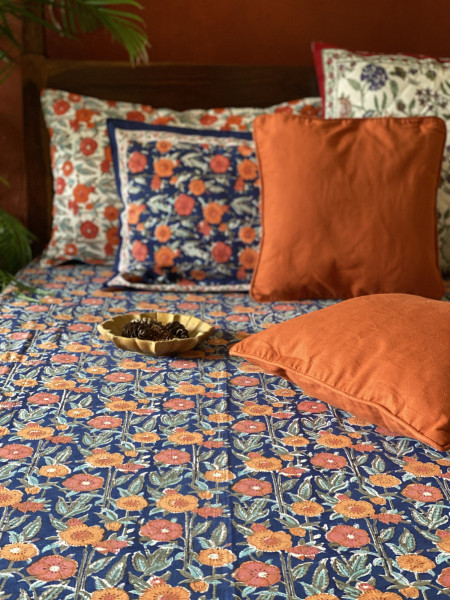 NAVY BLUE COTTON HAND BLOCK PRINT double BEDSHEET