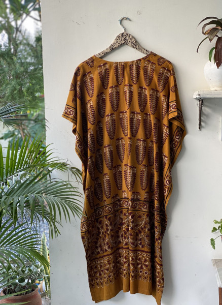 MUSTARD AJRAKH BLOCK PRINT COTTON KAFTAN