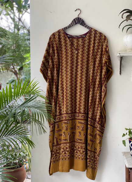 MUSTARD AJRAKH BLOCK PRINT COTTON KAFTAN