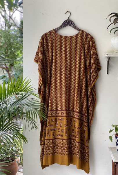 MUSTARD AJRAKH BLOCK PRINT COTTON KAFTAN
