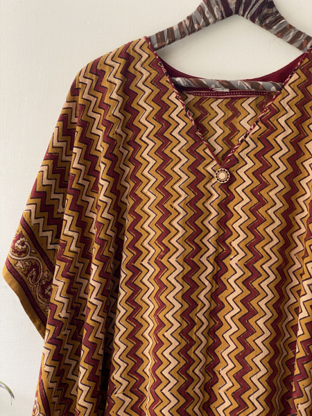 MUSTARD AJRAKH BLOCK PRINT COTTON KAFTAN