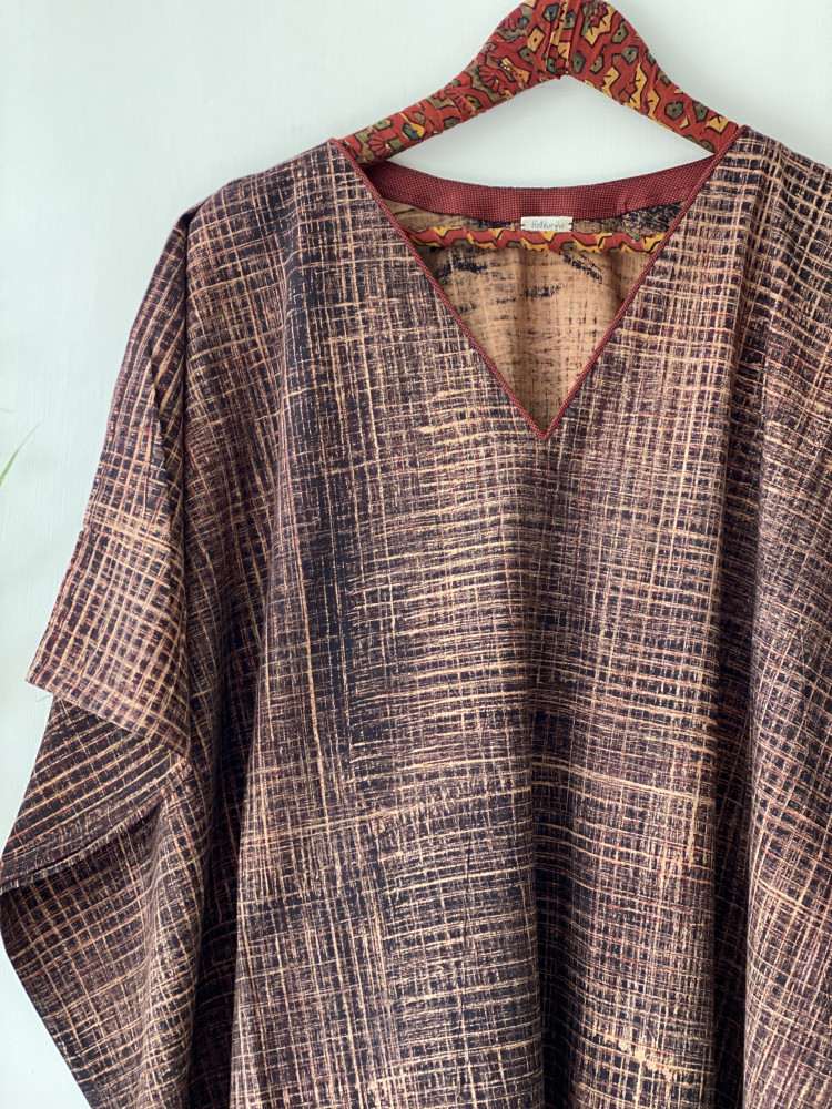 Image of BLACK AJRAKH BLOCK PRINT COTTON KAFTAN