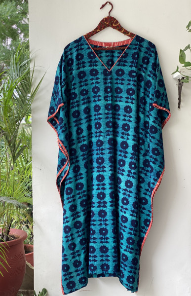 BLUE HAND BLOCK PRINT COTTON KAFTAN