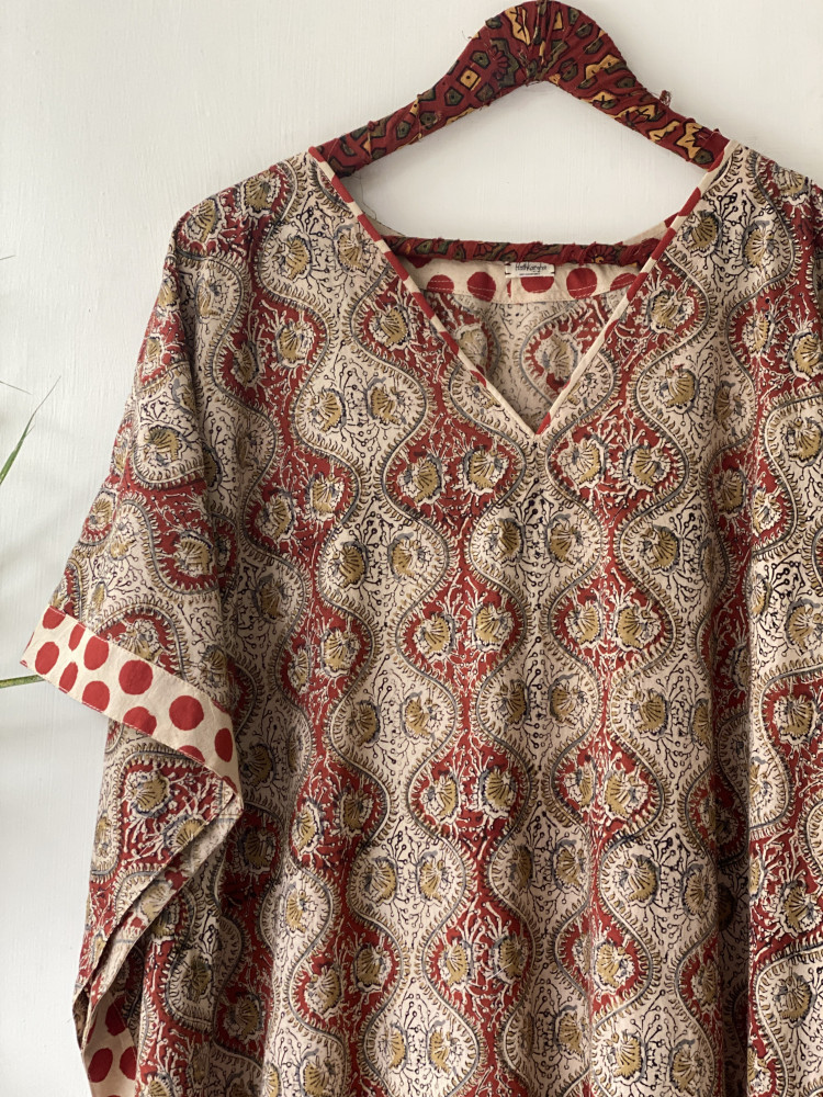 Image of MULTI COLOURED HAND BLOCK PRINT COTTON KAFTAN