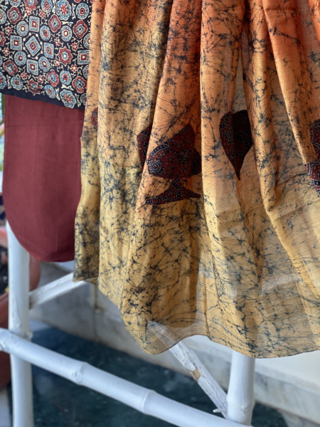 BLACK-RUST BATIK PATCHWORK CHANDERI SILK dupatta Set