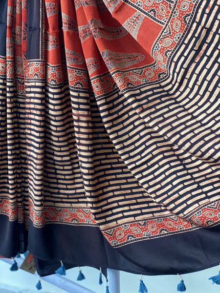 BLACK-RED ajrakh handcrafted modal silk dupatta  SET