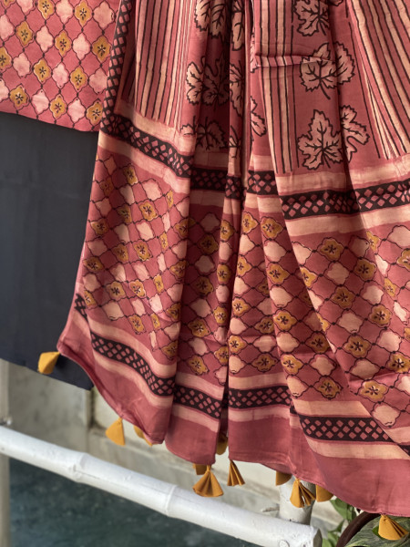 RUBY-BLACK AJRAKH MODAL SILK DUPATTA SET