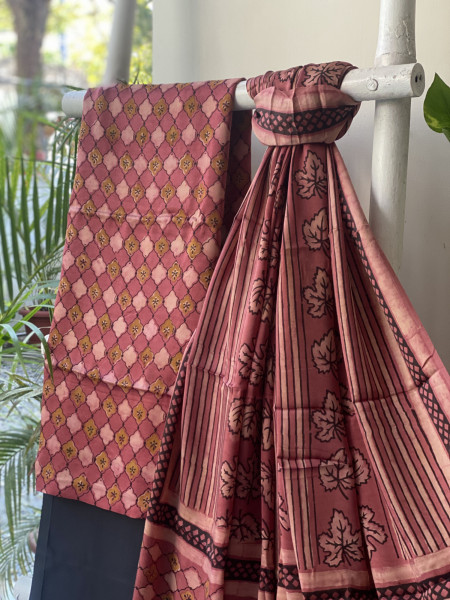 RUBY-BLACK AJRAKH MODAL SILK DUPATTA SET