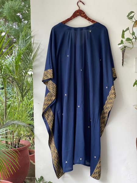 INDIGO SOLID EMBROIDERED MUL COTTON KAFTAN