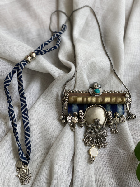 BRASS & FABRIC Handcrafted LONG NECKLACE