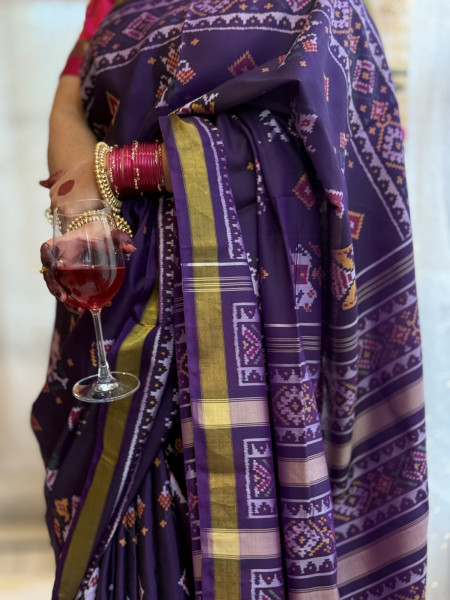 PURPLE SINGLE IKKAT PATOLA  HAND WOVEN SILK SARI