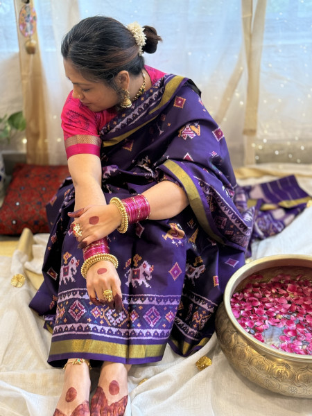 PURPLE SINGLE IKKAT PATOLA  HAND WOVEN SILK SARI