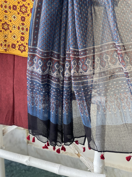 MUSTARD & INDIGO AJRAKH BLOCK PRINT KOTA DUPATTA SET