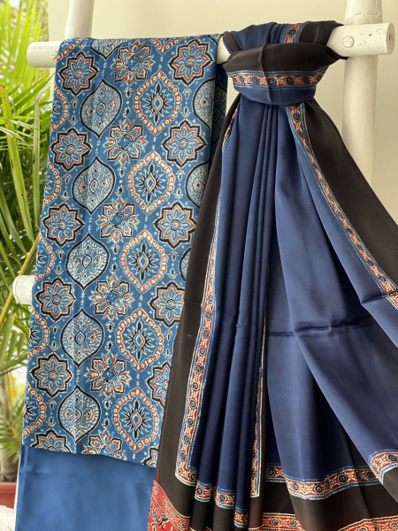 INDIGO AJRAKH MODAL SILK DUPATTA SET