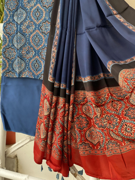 INDIGO AJRAKH MODAL SILK DUPATTA SET