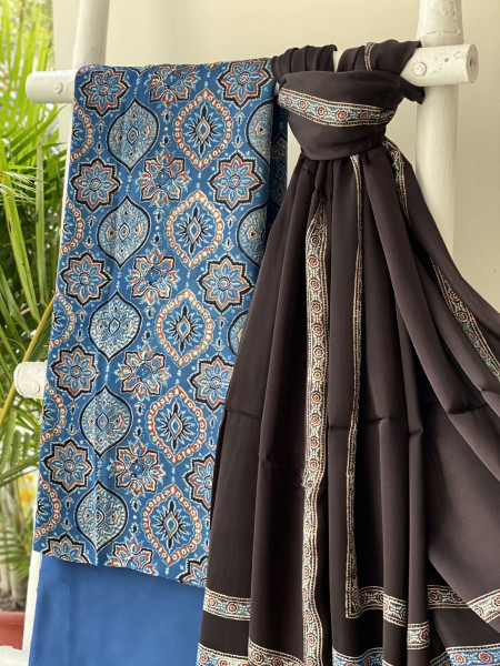INDIGO-BLACK AJRAKH MODAL SILK DUPATTA SET