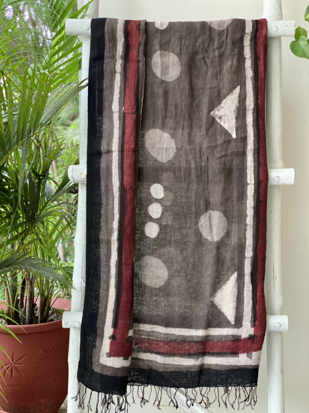 RUBY & GREY BLOCK PRINT LINEN DUPATTA SUIT SET