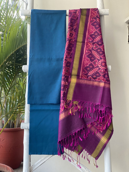 INDIGO-WINE POCHAMPALLI IKKAT PURE SILK dupatta Set